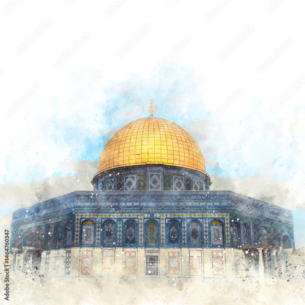 Obraz premium Watercolor Painting of the Dome of the Rock in Jerusalem