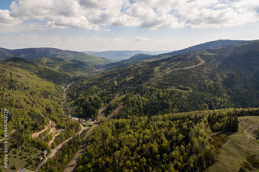 mountain landscape szczyrk - beautiful aerial panorama - silesia