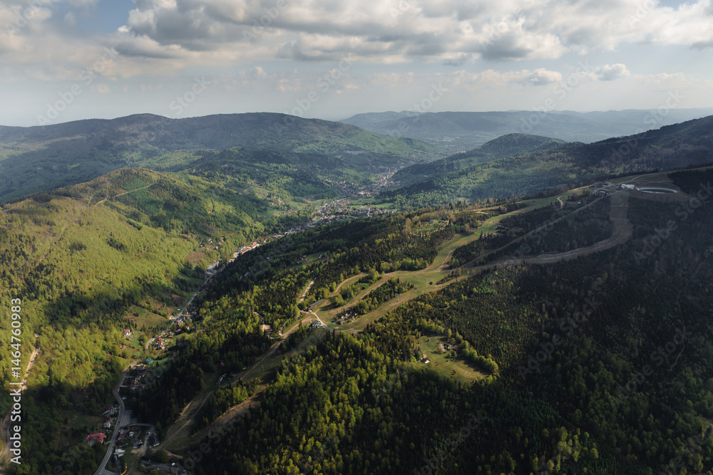 mountain landscape szczyrk - beautiful aerial panorama - silesia