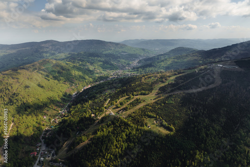 Obraz na płótnie mountain landscape szczyrk - beautiful aerial panorama - silesia w salonie