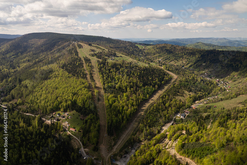 Obraz na płótnie mountain landscape szczyrk - beautiful aerial panorama - silesia w salonie