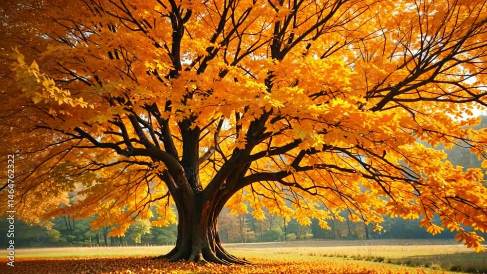 Beautiful Autumn Tree with Vibrant Orange and Yellow Foliage in Sunlit Park Beautiful Autumn Tree with Vibrant Orange and Yellow Foliage in Sunlit Park