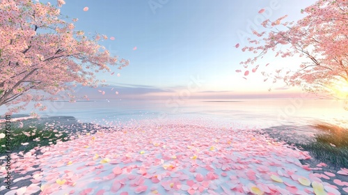Sakura sea reflected sunset