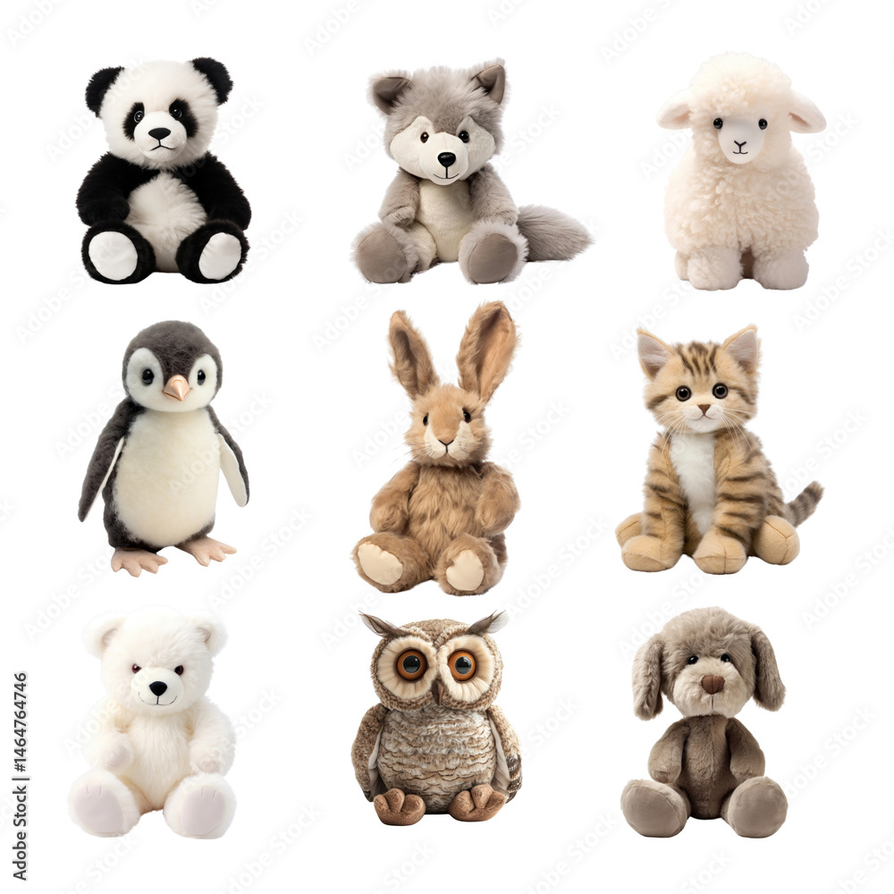Animal plush doll png element set, transparent background Animal plush doll png element set, transparent background