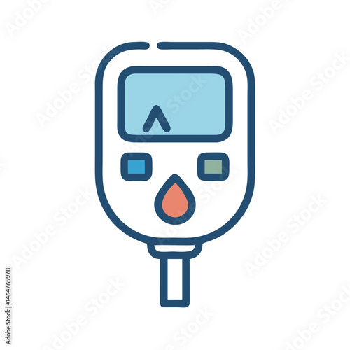 Glucometer icon with blood drop in flat style
