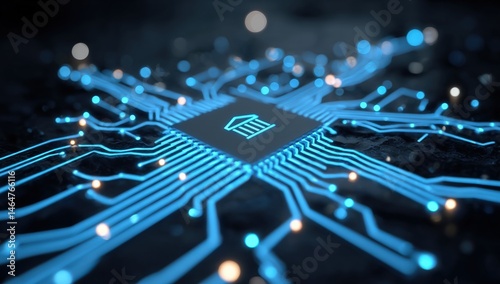 Futuristic Circuit Board Featuring Digital Banking Icon on Modern Technology Background