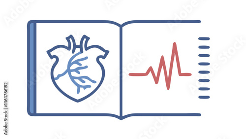Blue heart and ECG line in medical book illustration