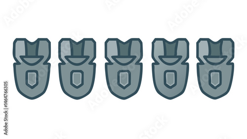 Row of five military dog tags in blue tone