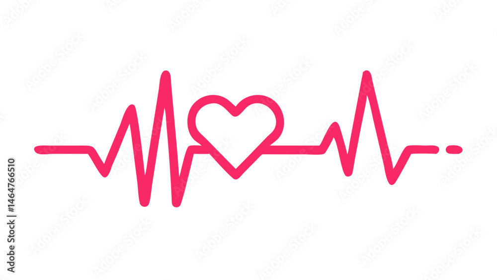 Pink heart beat line with heart icon in center Pink heart beat line with heart icon in center