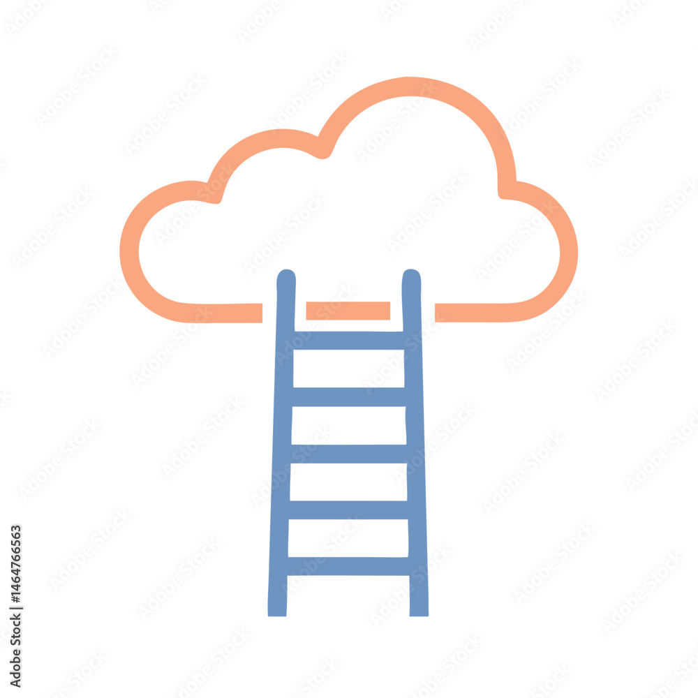 Ladder entering orange cloud in outline style Ladder entering orange cloud in outline style