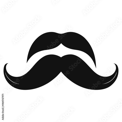 A stylized black silhouette shows two large overlapping mustaches on a white background