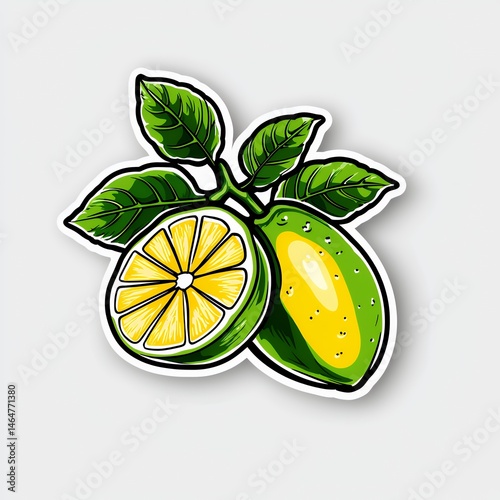 Vibrant Lime and Lemon Illustration with Green Leaves