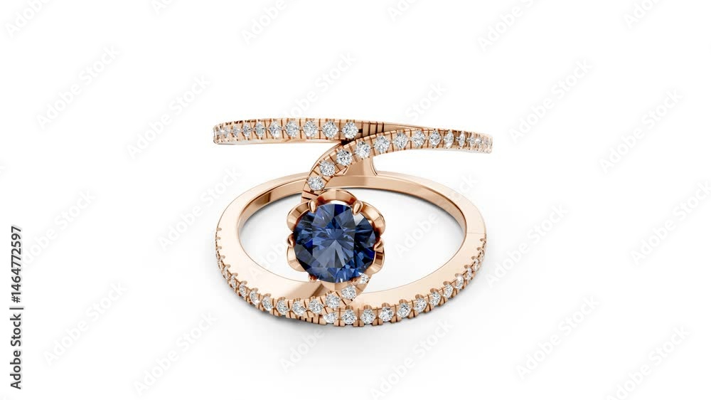 Smooth 3D animation of a statement ring in rotation. Ideal for jewelry presentation.