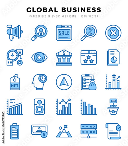 Global Business elements. Two Color web icon set. Simple vector illustration.