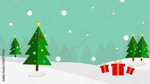 Christmas day festive celebration with gift box christmas tree decoration in snow fall winter holiday