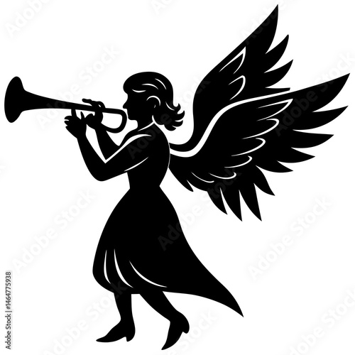 Angel with trumpet silhouette vector illustration 
