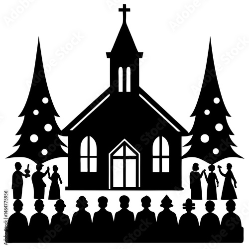 Christmas church service candlelight silhouette vector illustration 