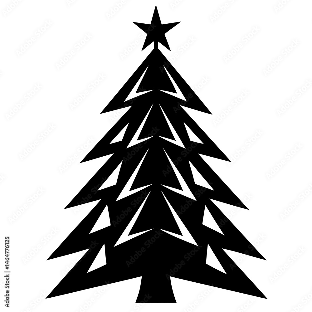 Obraz premium Cut and fold 3d paper Christmas tree silhouette vector illustration 
