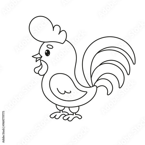Cute Rooster Coloring Page. Vector Illustration