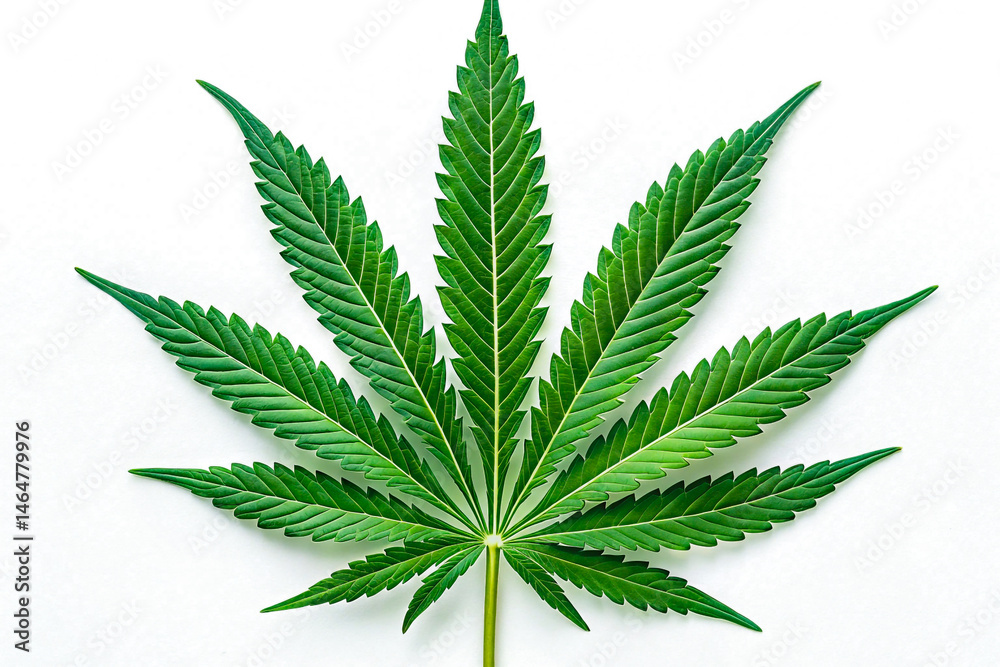 Isolated cannabis leaf botanical study on white background for medical and recreational use Isolated cannabis leaf botanical study on white background for medical and recreational use