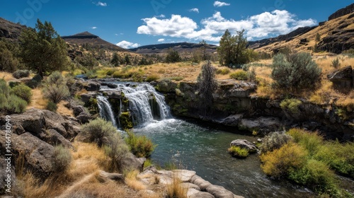 Majestic White River Waterfall Cascading Through the High Desert of Eastern Oregon's Untamed Landscape