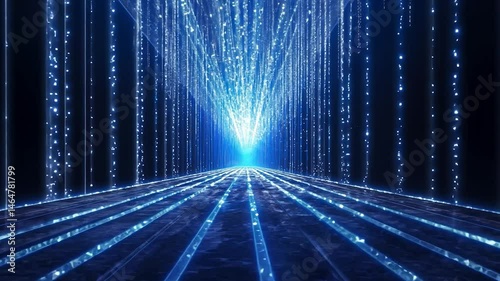 Digital Corridor: A Glimmering Blue Pathway into the Digital Realm