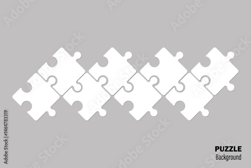 Eight white puzzle infographics. Vector set of puzzle pieces. Jigsaw puzzle on grey background. Set of puzzle pieces. Vector illustration.