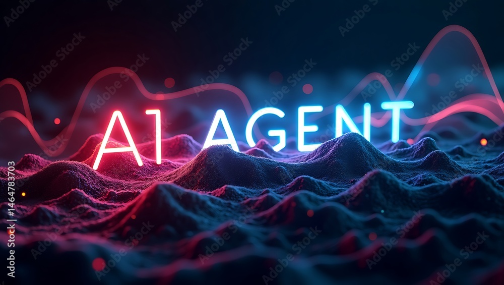Fototapeta premium AI agent hologram, glowing text, 3D rendering