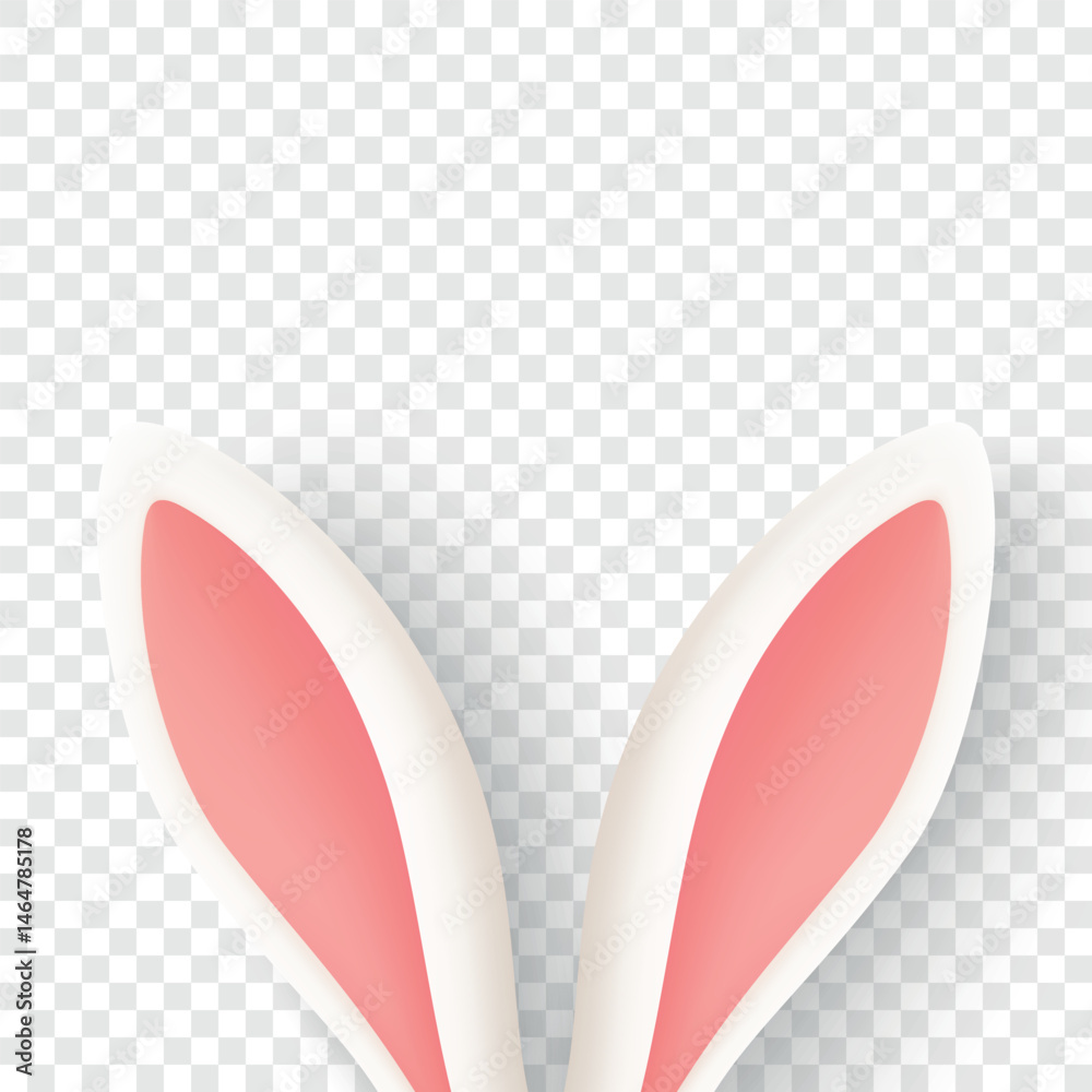 Fototapeta premium Vector Easter Design Template - White 3D Bunny Ears Closeup Isolated. Cute Minimalist Spring Holiday Design Element. Vector Illustration for Easter Celebration Card, Flyer, Social Media Post