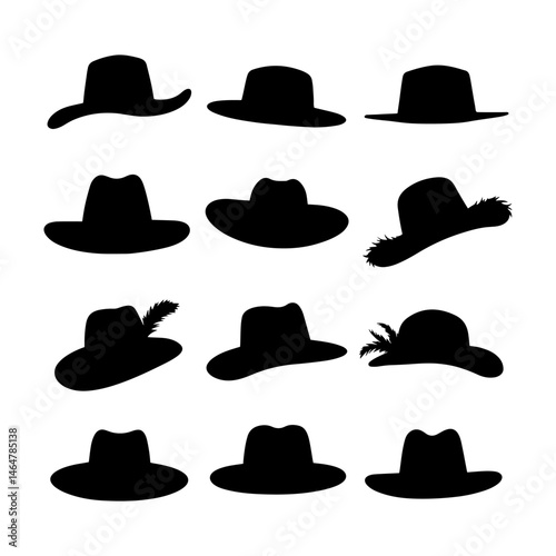 Set of felt hat silhouette vector flat illustration design.