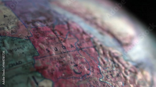 Old World Map Showing Closeup of Sudan With Worn Surface and Colored Details - 4K