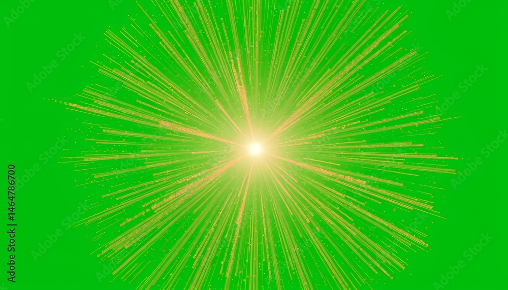 Obraz premium Golden Particle Starburst Explosion Effect Radiating on a Green Screen Background Perfect for Visual Effects and Compositing from a Center Point