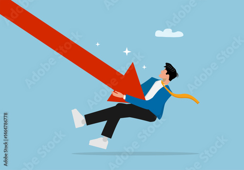 Businessman Hit by Falling Red Arrow Graph Representing Financial Crisis, Stock Market Decline, or Business Failure in Flat Vector Illustration
