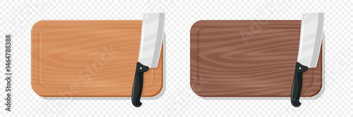 Wooden Cutting Board with Meat Cleaver, Vector Illustration. Kitchen Chopping Board for Food Preparation. Butcher Knife for Meat Cutting. Kitchenware for Cooking, Culinary Tool for Restaurants