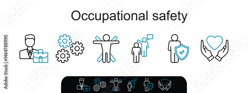 Banner Occupational safety icon web illustration concept with the icon of employed, gear, ergonomics, instruction, prevention and bless you