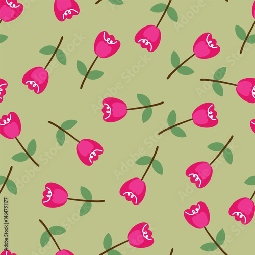 Seamless pattern cartoon tulip flower and leaves. botanical wallpaper for textile, gift wrap paper