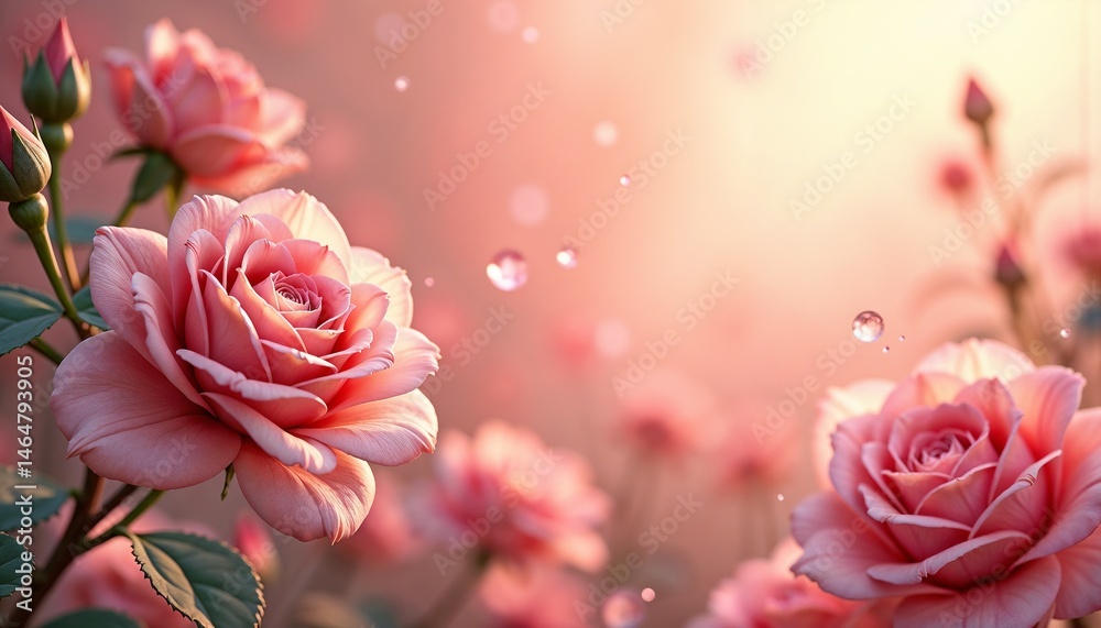 Romantic pink roses blooming with soft light background