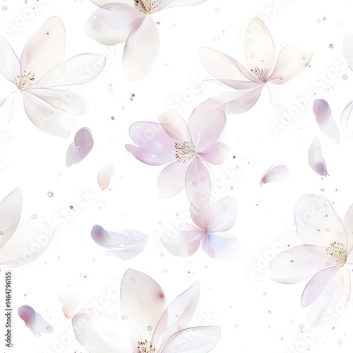 Seamless pattern. Delicate watercolor floral pattern with soft pastel petals on a white background.