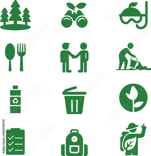 A collection of green, sustainable activity icons,vector