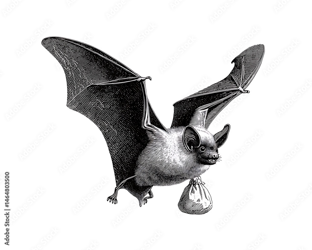 Fototapeta premium Bat carrying a small bag in flight