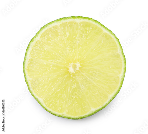 Slice of fresh ripe lime isolated on white, top view