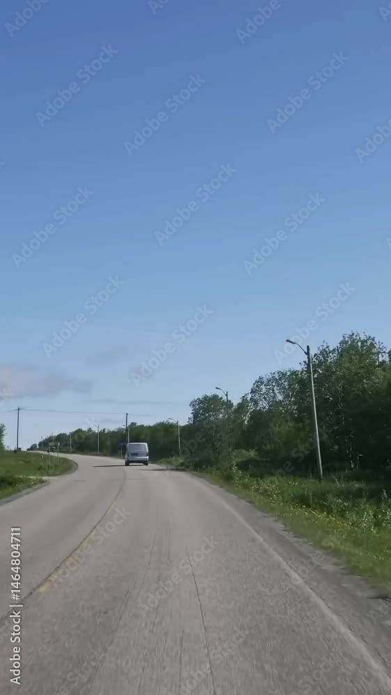 Vertical view of Norway road from car Vertical view of Norway road from car