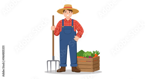 A Farmer Holding a Pitchfork in Profile View