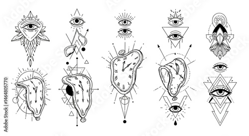 Abstract Art of Melting Clock and All-Seeing Eye