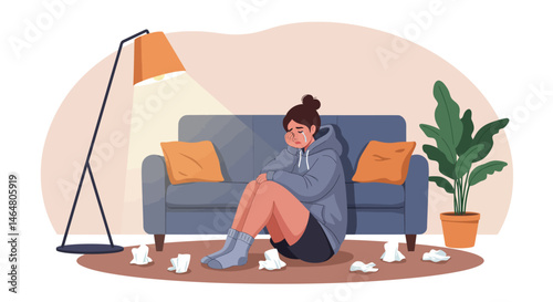 Cozy Evening at Home with a Floor Lamp and Tissues