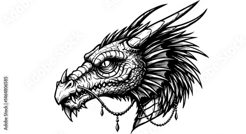 Intricate Dragon Head Design in Bold Line Art