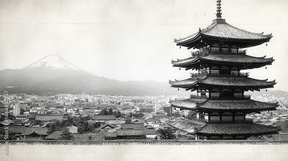 Fototapeta premium Japanese Pagoda & Mountain View