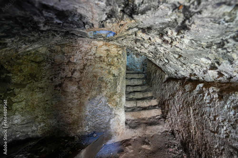Obraz premium Underground tunnels of Stari grad Bar (Old Town of Bar), an ancient walled city overlooking the Adriatic Sea in Montenegro