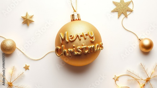 Golden Christmas Ornament with Festive Decorations on White Background