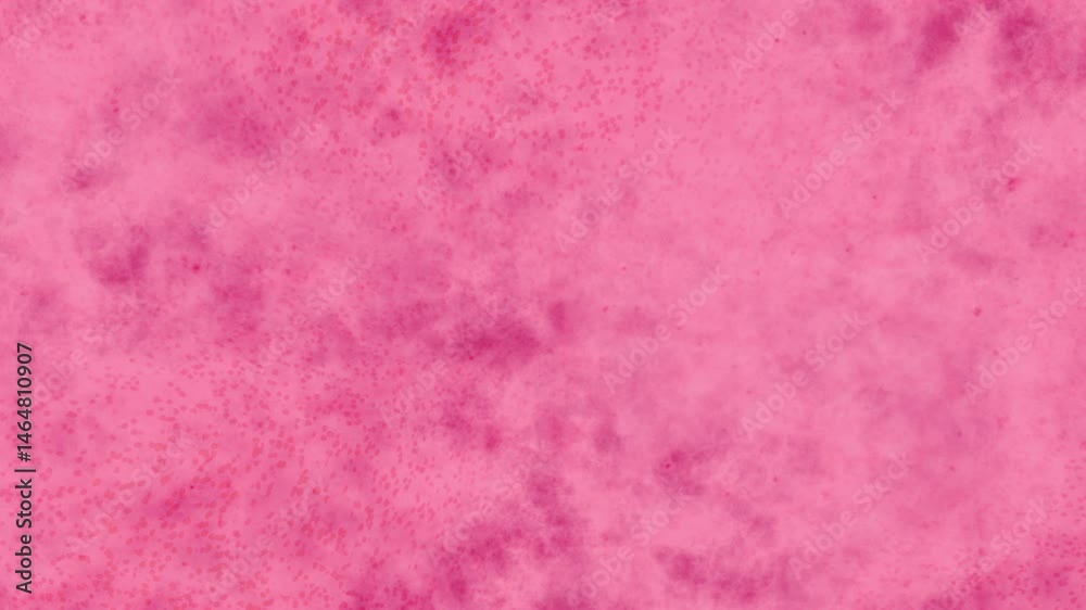 Pink floating stop motion watercolor stains and particles, copy space of old textures with dust background. Chaotic movement of wet strokes with flickering, light leaks, dirt, grain